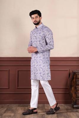 Violet linen fabric digital printed graceful men's kurta payjama 5