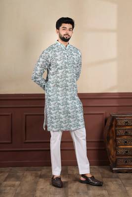 Forest green sophisticated men's kurta payjama for ceremonial wear 6