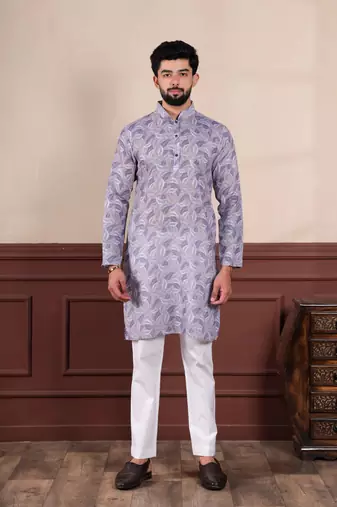 Violet linen fabric digital printed graceful men's kurta payjama