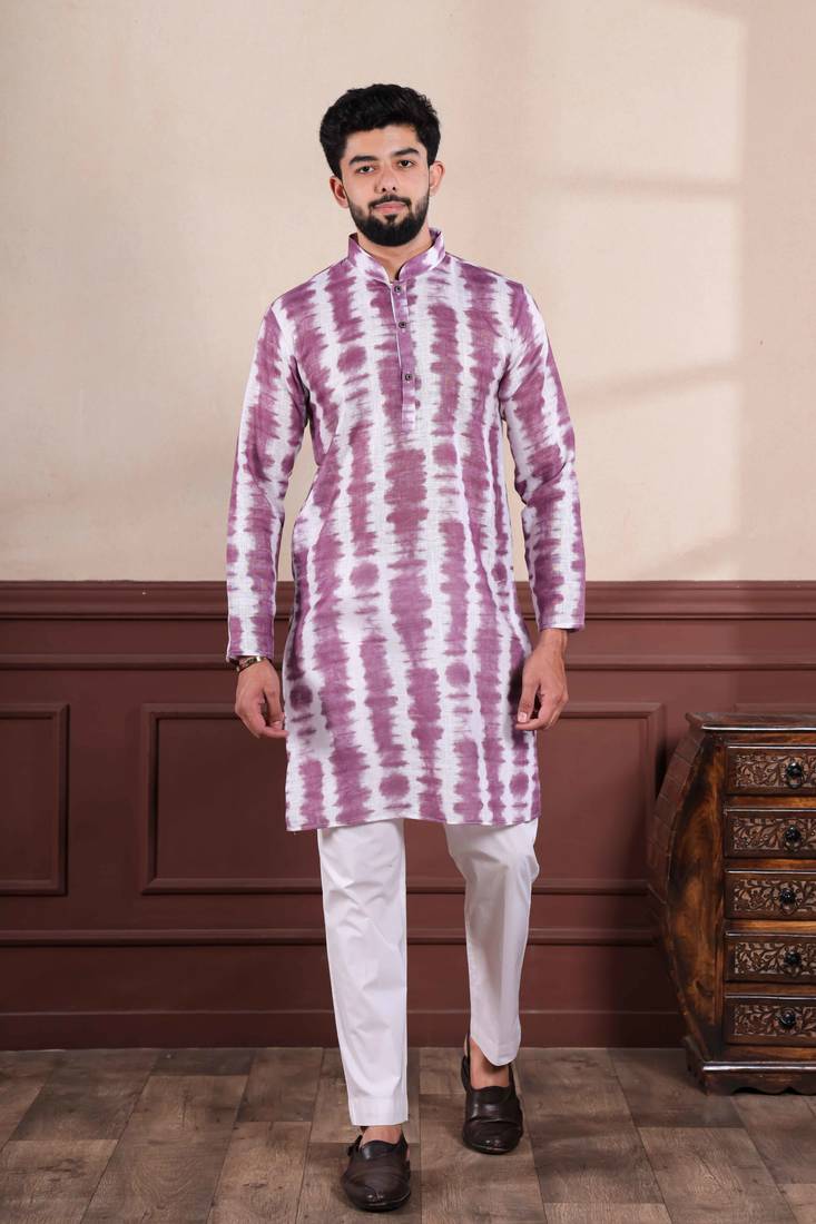 Wine color linen fabric designer digital printed graceful men's kurta payjama