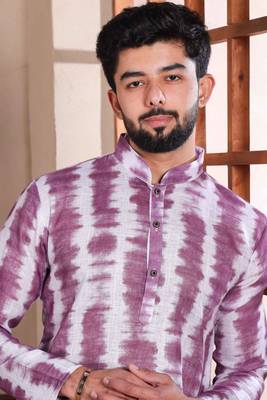 Wine linen fabric digital printed graceful men's kurta payjama 4