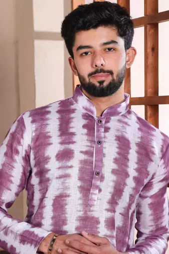Wine linen fabric digital printed graceful men's kurta payjama