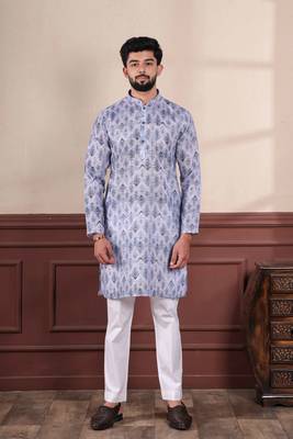 Denim blue sophisticated men's kurta payjama for ceremonial wear 1