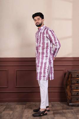 Wine linen fabric digital printed graceful men's kurta payjama 5