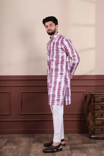Wine linen fabric digital printed graceful men's kurta payjama