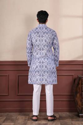 Denim blue sophisticated men's kurta payjama for ceremonial wear 3