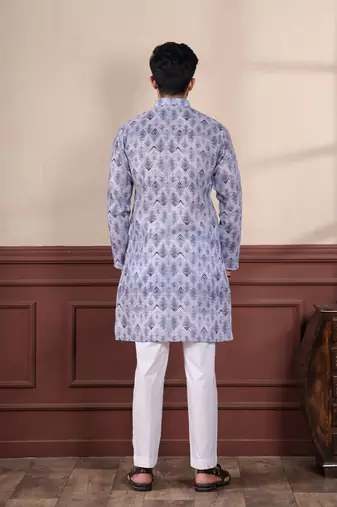 Denim blue sophisticated men's kurta payjama for ceremonial wear