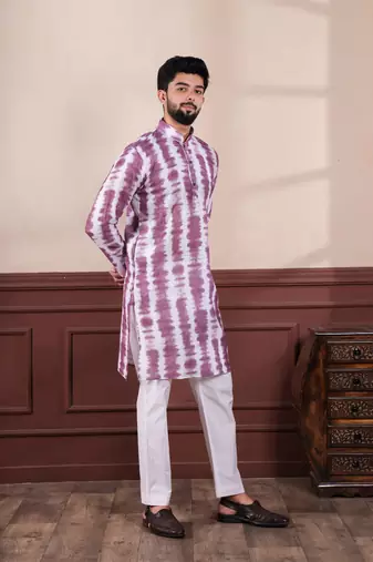 Wine linen fabric digital printed graceful men's kurta payjama