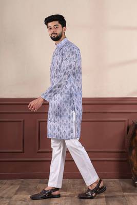 Denim blue sophisticated men's kurta payjama for ceremonial wear 5