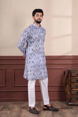 Denim blue sophisticated men's kurta payjama for ceremonial wear 6