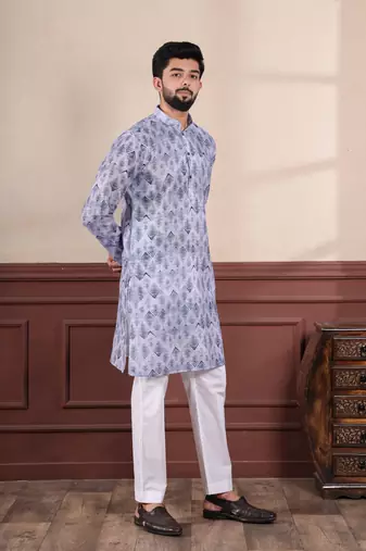 Denim blue sophisticated men's kurta payjama for ceremonial wear