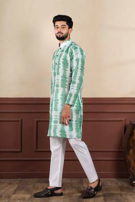 Green sophisticated men's kurta payjama for ceremonial wear 5