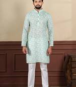 Light green sophisticated men's kurta payjama for ceremonial wear