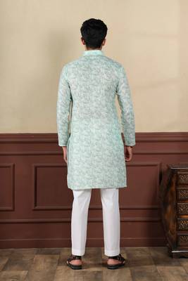 Light green sophisticated men's kurta payjama for ceremonial wear 3