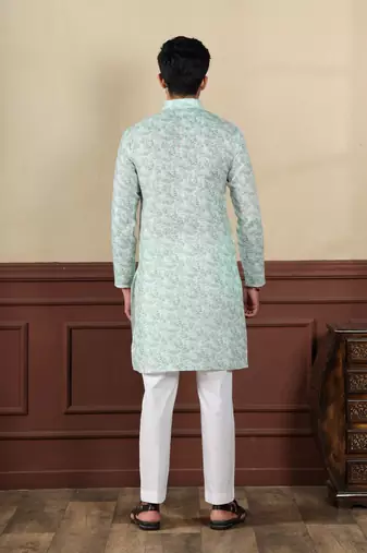 Light green sophisticated men's kurta payjama for ceremonial wear
