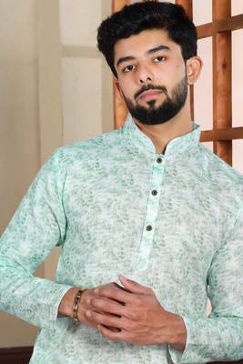 Light green sophisticated men's kurta payjama for ceremonial wear 4