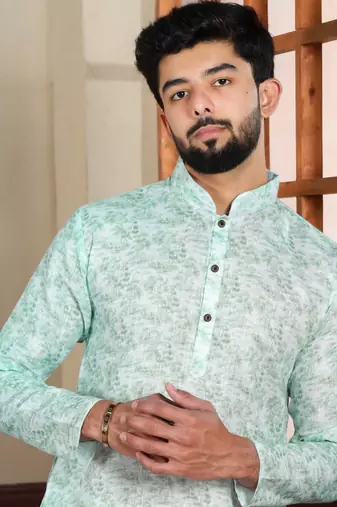 Light green sophisticated men's kurta payjama for ceremonial wear