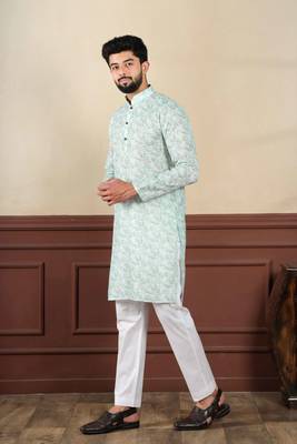 Light green sophisticated men's kurta payjama for ceremonial wear 5