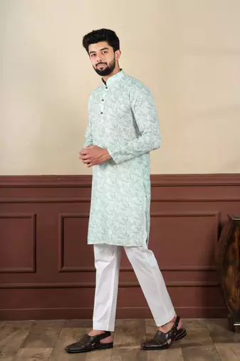 Light green sophisticated men's kurta payjama for ceremonial wear