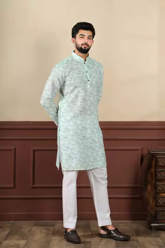 Light green sophisticated men's kurta payjama for ceremonial wear