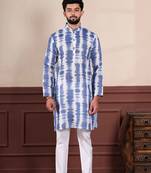Navy blue linen fabric designer digital printed graceful men's kurta payjama