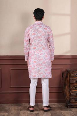 Pink linen fabric digital printed graceful men's kurta payjama 3