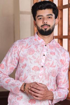 Pink linen fabric digital printed graceful men's kurta payjama 4