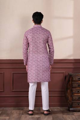 Purple linen fabric digital printed graceful men's kurta payjama 3