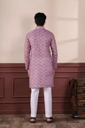 Purple linen fabric digital printed graceful men's kurta payjama