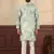 Aqua green linen fabric digital printed graceful men's kurta payjama