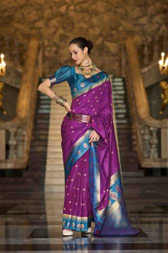 magenta art silk woven saree with unstitched blouse piece