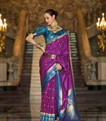 magenta art silk woven saree with unstitched blouse piece