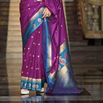 magenta silk blend woven saree with unstitched blouse piece 3