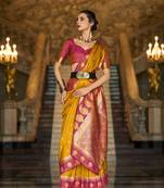 mustard art silk woven saree with unstitched blouse piece