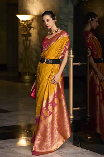 mustard silk blend woven saree with unstitched blouse piece
