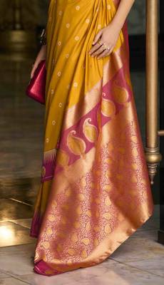 mustard silk blend woven saree with unstitched blouse piece 3