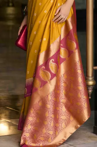 mustard silk blend woven saree with unstitched blouse piece