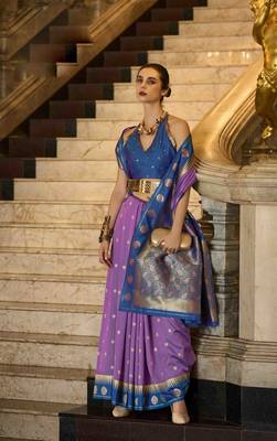 Lavender silk blend woven saree with unstitched blouse piece 1