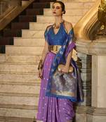 Lavender art silk woven saree with unstitched blouse piece