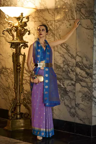 Lavender silk blend woven saree with unstitched blouse piece