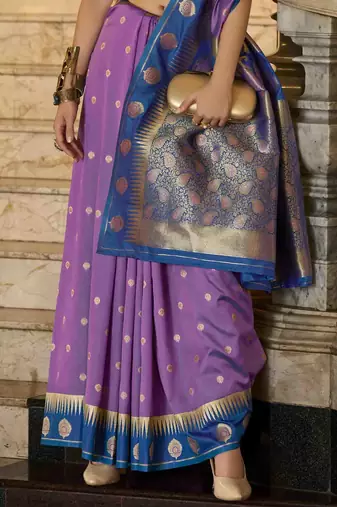 Lavender silk blend woven saree with unstitched blouse piece
