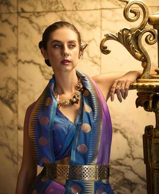 Lavender silk blend woven saree with unstitched blouse piece 4
