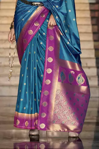 blue art silk woven saree with unstitched blouse piece