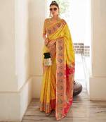 Women's yellow georgette banarasi saree with unstitched blouse piece