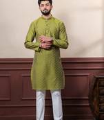 Mahendi blended cotton fabric wevon dobby designer men's kurta payjama