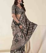 grey zari woven saree with unstitched blouse piece