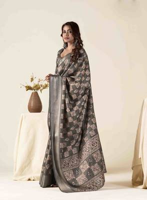 grey zari woven saree with unstitched blouse piece 2