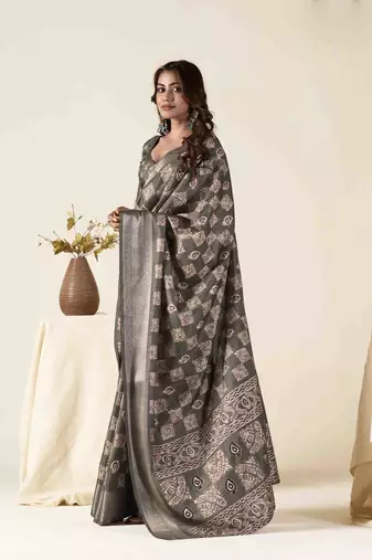 grey zari woven saree with unstitched blouse piece