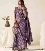 lavender zari woven saree with unstitched blouse piece