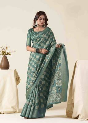 turquoise zari woven saree with unstitched blouse piece 1